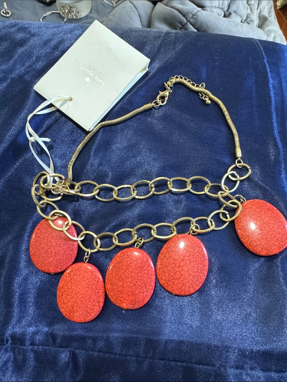kate spade Gold-Tone Necklace with Red Crackle Discs